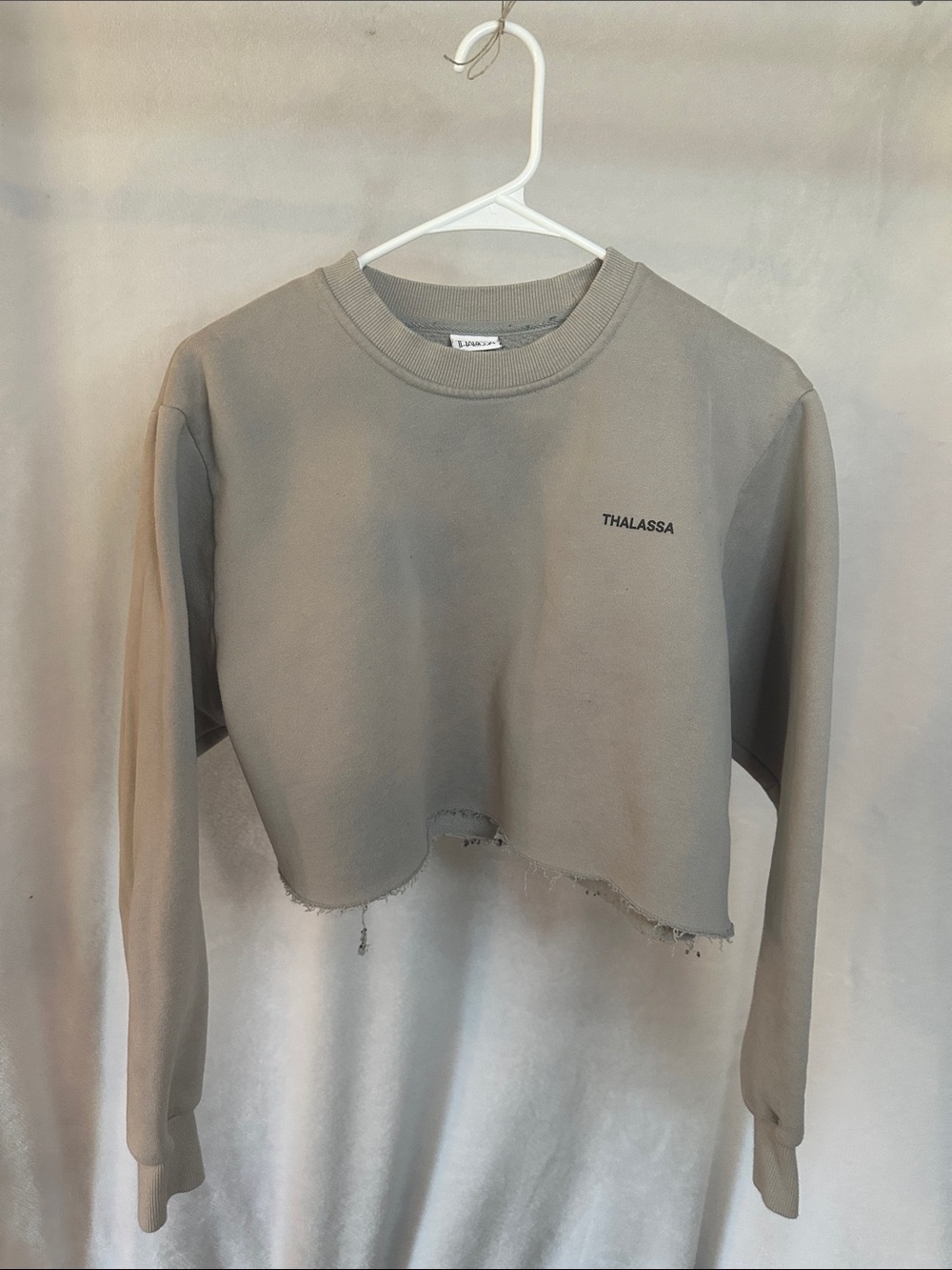 Cropped Crewneck Sweater in Light Taupe